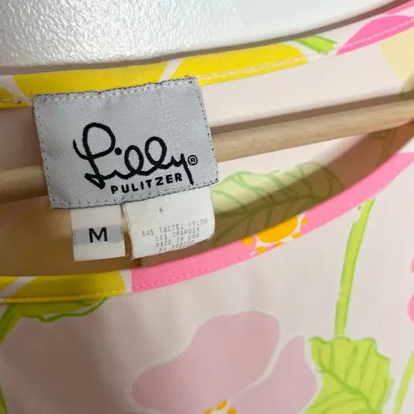 Vintage Lilly Pulitzer Shift Dress Womens Medium Pink Yellow Floral Pockets - Picture 4 of 11